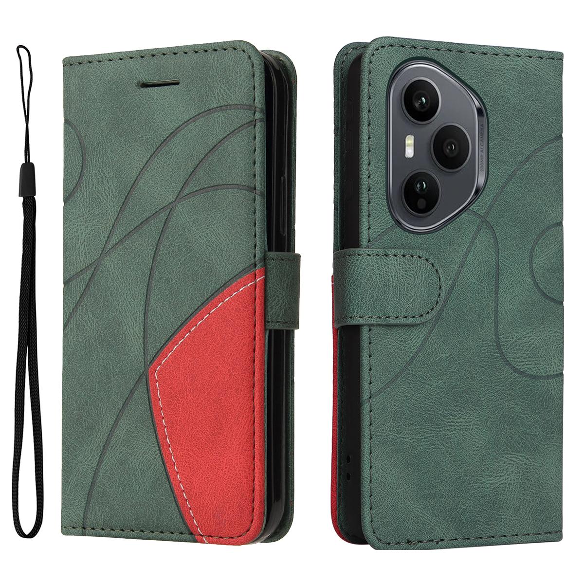 

Для Honor 400 Pro 5G (Глобальный) Кожаный чехол-подставка для телефона с кошельком и двухцветным дизайном Green