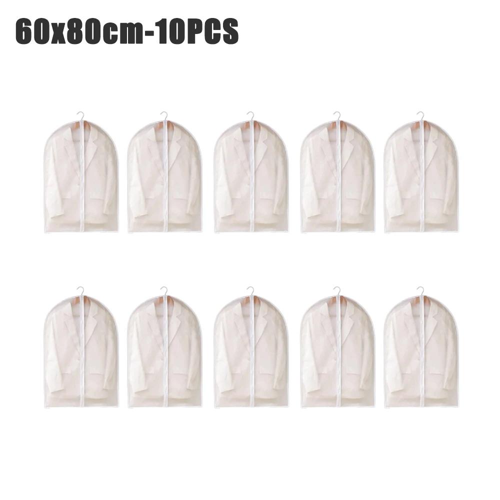 1-10PCS Clothes Dust Cover Transparent Thickened Washable Dust Bag PEVA Household Dust Cover Coat Suit Cover Hanging Clothes Bag