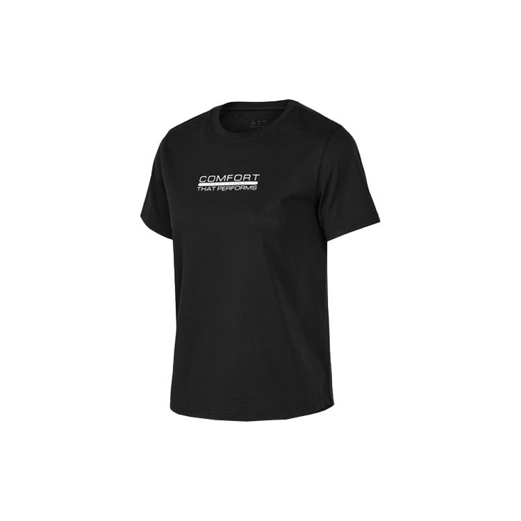 Skechers Letter Print Quick-Dry Breathable Comfortable Round Neck Short Sleeve T-Shirt Women Tops Carbon-Black P224W082-0018 S