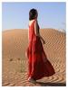 Women's V-Neck Red Dress for Travel and Vacation: Beach, Desert, and Grassland Style (F2105)