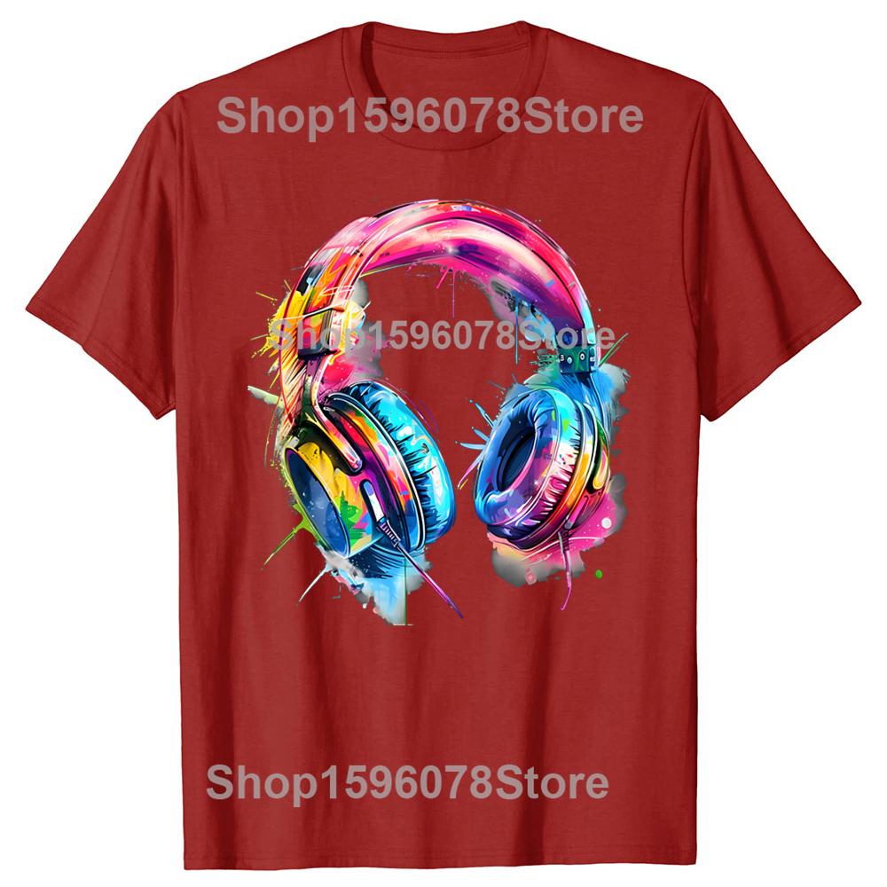 Headphones Music DJ Colourful Lover T Shirts Short Sleeve Gifts Mens Clothing Fashion Casual Loose Oversized T Shirt
