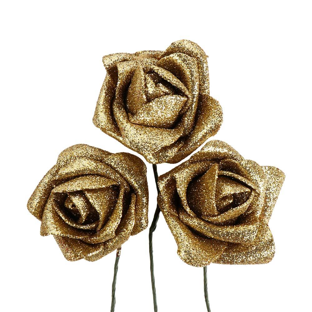 10pcs Wedding Party Decor Bride Bouquet with Glitter Powder Artificial Roses Foam Roses Artificial Flowers Decoration
