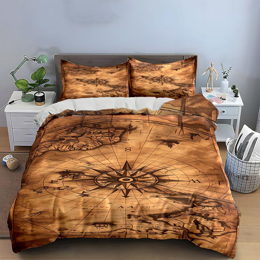 Vintage Map Decor Set Multiple Sizes Kid'S And Adults' Bedroom Exquisite 3Pc Bedding Set, Gift