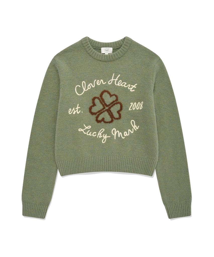 COVERNAT WOMAN Clover Heart Graphic Knit Sage Green