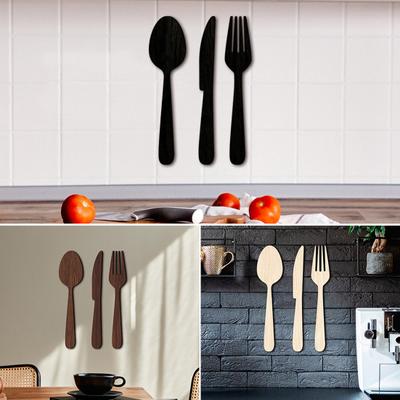 3 Teile/satz Holz Besteck Wand Dekoration Home Küche Hintergrund Wand Kunst 3D Cutter Gabel