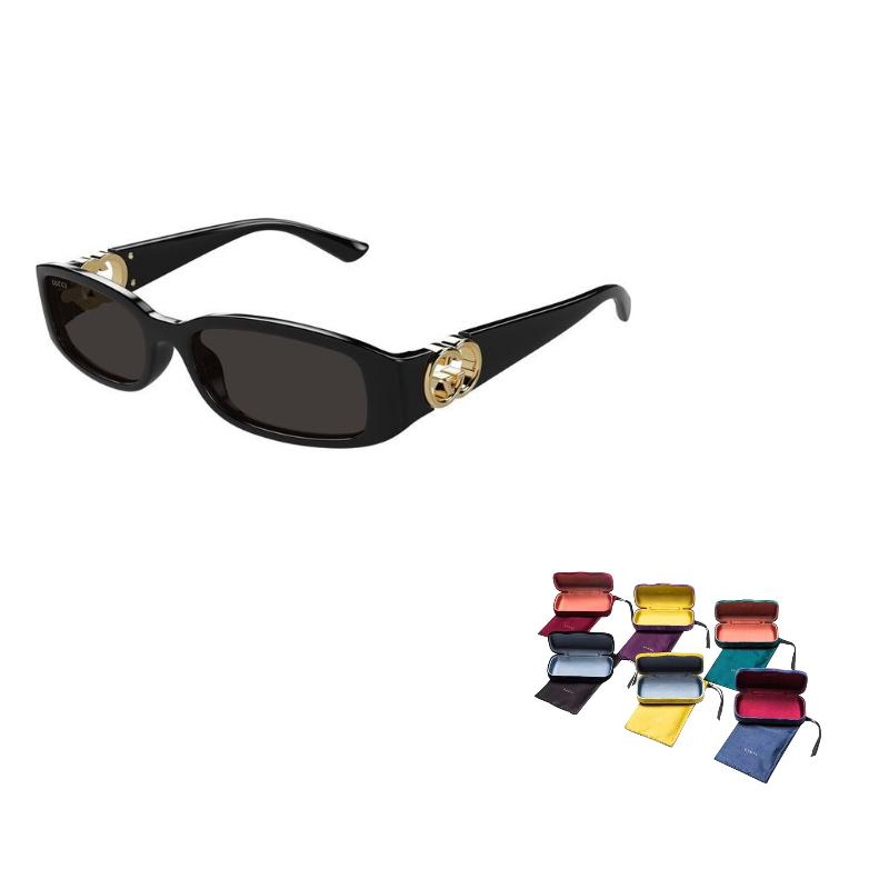 Gucci Hohlmuster Rechteckige Sonnenbrille Damen Sonnenbrille Schwarz GG1661S001 Dust Bag+Eyeglass Case (Random Color) black