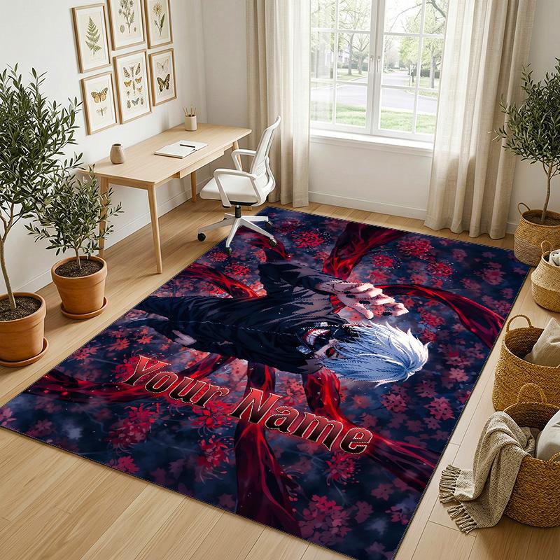 Personalized Crystal Velvet Carpet,Tokyo Ghoul Custom Printed Name, Plush Area Rug For Home Indoor Decor