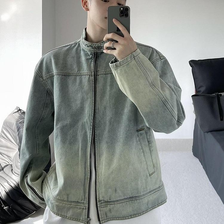 Men's Retro Washed Distressed Denim Zipper Jacket - Loose Casual Versatile Trendy Top