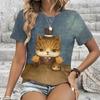 Summer Round Neck Cartoon Animal Pattern 3D Print Top Fashionable Casual Short Sleeved Women's T-shirts