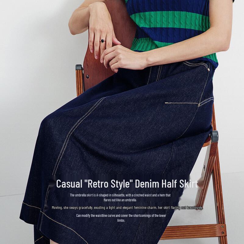 Navigare Fade-Resistant A-Line Denim Midi Skirt
