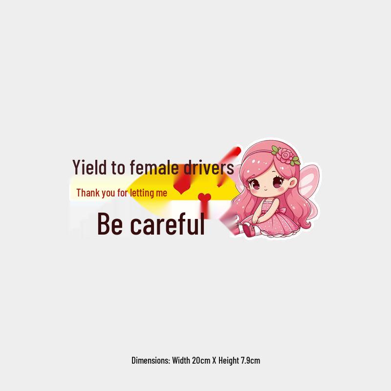 Reflective Cute Cartoon Text Sticker: 'Yield to Female Drivers' - Waterproof Rear Windshield Accessory