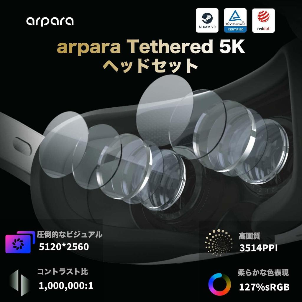 Arpara Tethered 5K VR-hodesett VR-briller for PC Ultralett 200g Pannekakelinse Dobbelt tommers videovisning [Ekte produkt] & 1.03 Micro-OLED