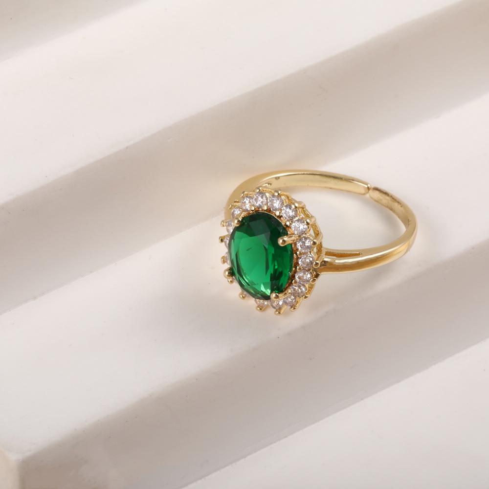 Emerald Zircon Adjustable Women's Ring - Classic Korean Fashion Style