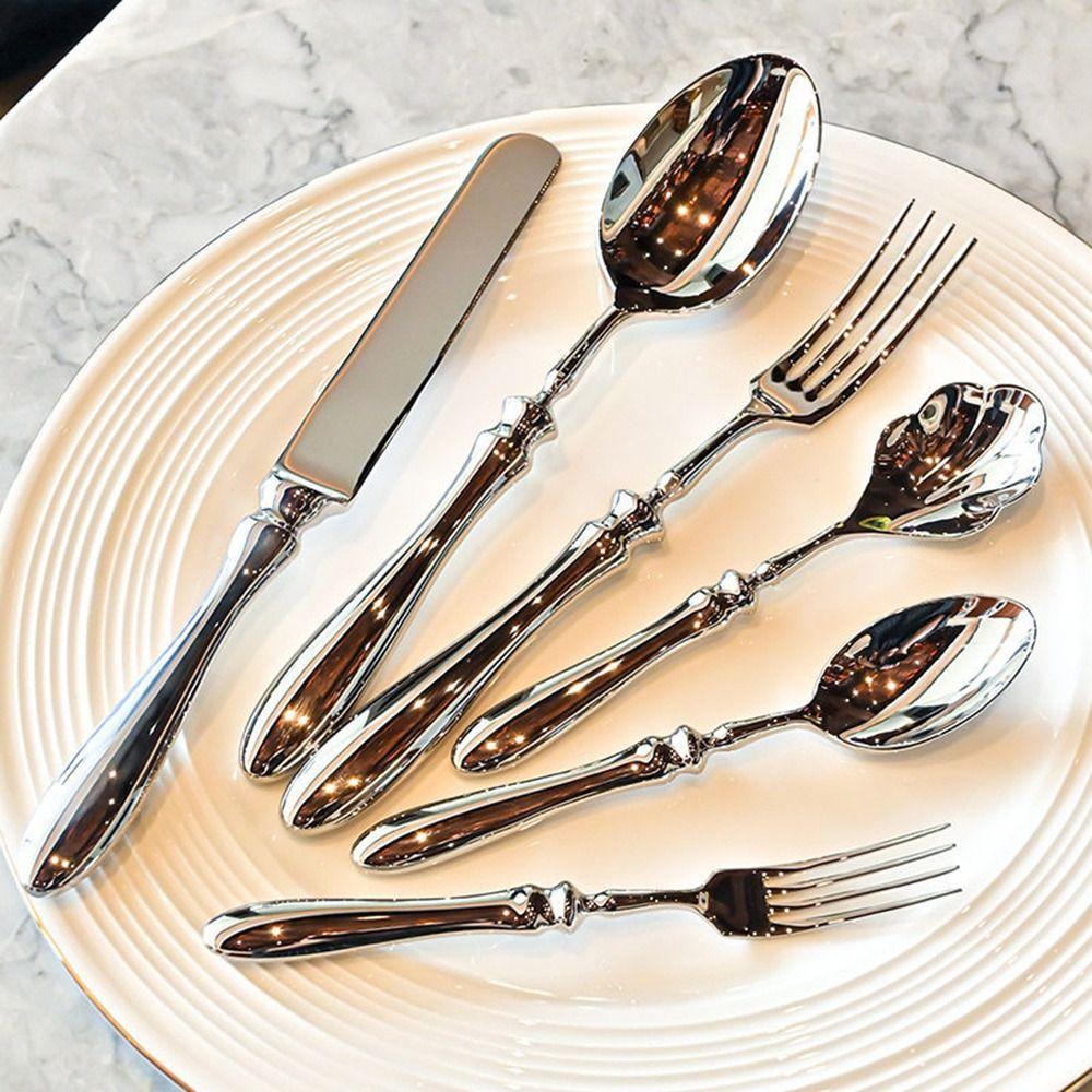 Mirror Polish Dessert Spoon Kits Shell Shape Dining Tableware Luxury Cutlery Set Home Kitchen