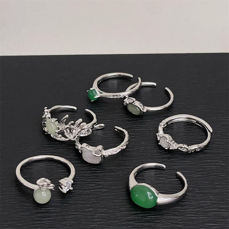 Imitation Chalcedony Open Ring Rabbit Personality Kitten Niche Design Light Luxury High-End Ring