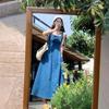 Spring and Summer Niche Design Sense Waist Temperament Suspender Long Dress Women's Blue Mist Love French Denim Dress Women
