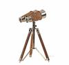 Chrome Brass Binocular Maritime Spyglass Pirate With Wooden Tripod Working State