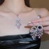 Zircon round butterfly tassel necklace earrings set French elegant light luxury collarbone chain niche high-end jewelry