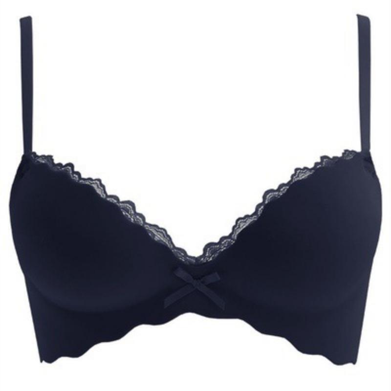 Light Purple Wireless Push-Up Bra with Lace Trim and Bow Detail