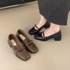 Korean Version of Square Head Soft Leather Women's Commuter Shoes with One-word Buckle Mary Jane Shoes Temperament Fashionable Small Leather Shoes Sp