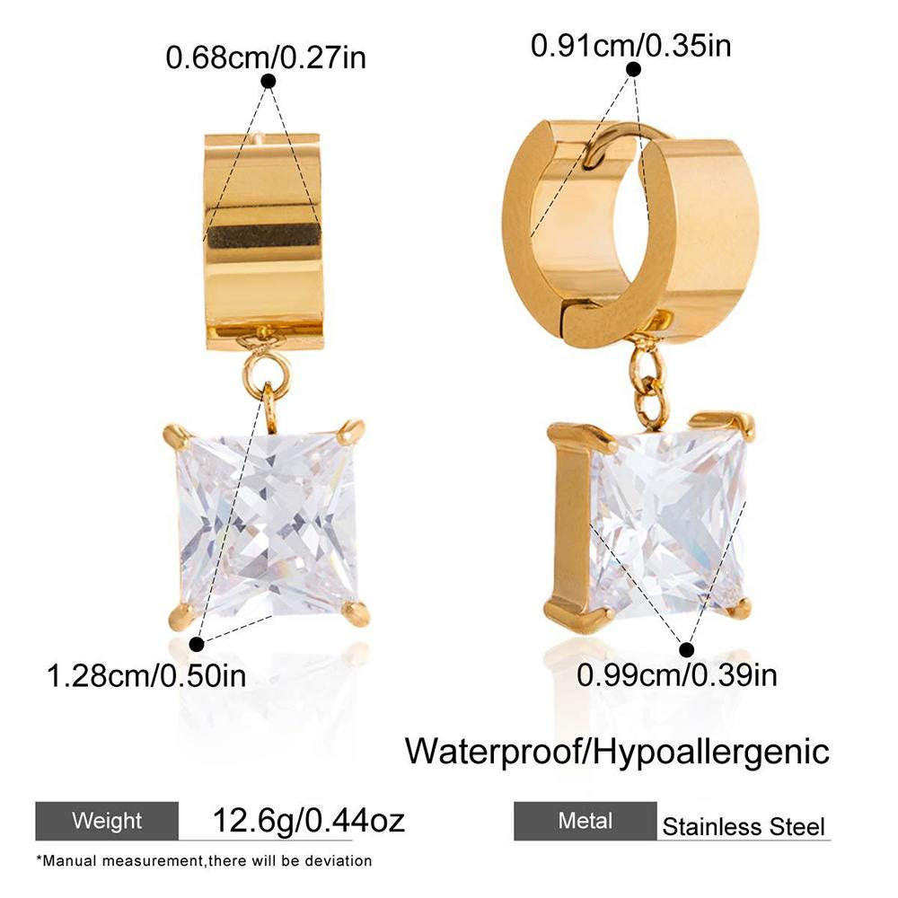 18K Gold Plated Stainless Steel Geometric Zircon Drop Earrings for Women Minimalist Dangle Jewelry