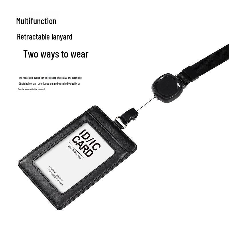Genuine Leather ID Card Holder, Vertical & Horizontal Use, Suitable for Employee Badges, Name Badges, Conference, Campus, and Bus Cards