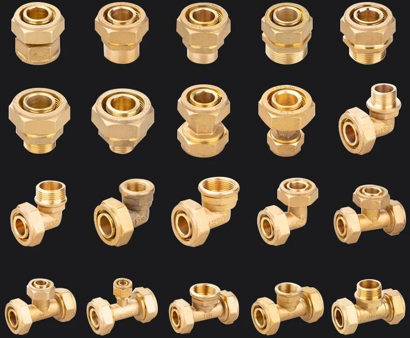 1620/ 2632 / 2025 /1216 PEX-AL-PEX Compression Pipe Joint Copper Solar Radiator Floor Heating Female Male Thread Wire Tee Elbow