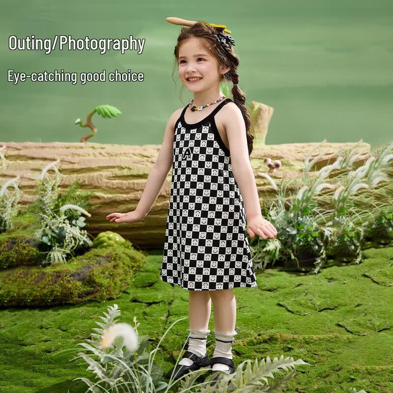 ASK JUNIOR Girls  Summer Cotton Suspender Dress 120