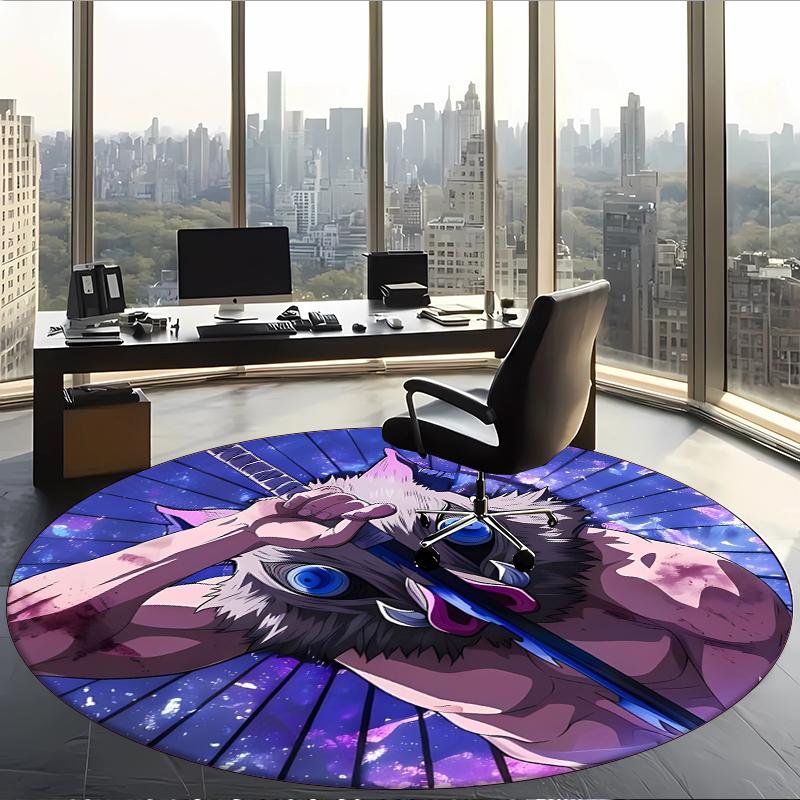 Hashibira (1) Round Office Rug Decorative Floor Rug for Office Bedroom Living Room and Home Space