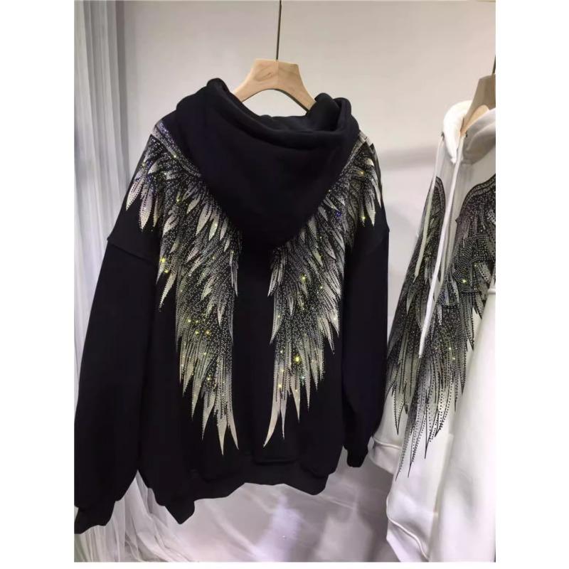 Women's Fashion Casual Feather Print Long Sleeve Hooded Hoodies & Sweatshirts