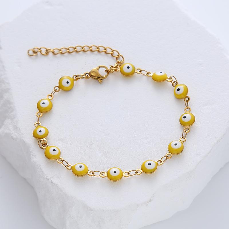 Multi Color Drip Oil Evil Eye Bracelets for Women Dopamine Stainless Steel Charm Bracelet Luxury Jewelry Friends Gift
