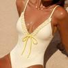 European and American One-piece Bikini Plaid Striped Print Knotted Sexy Bikini Seaside Swimsuit Women