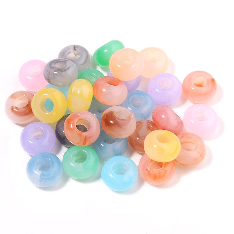 50 Acrylic Two-Color Crackle Crystal Large Hole Beads - Spring Color Spacer for DIY Bracelets