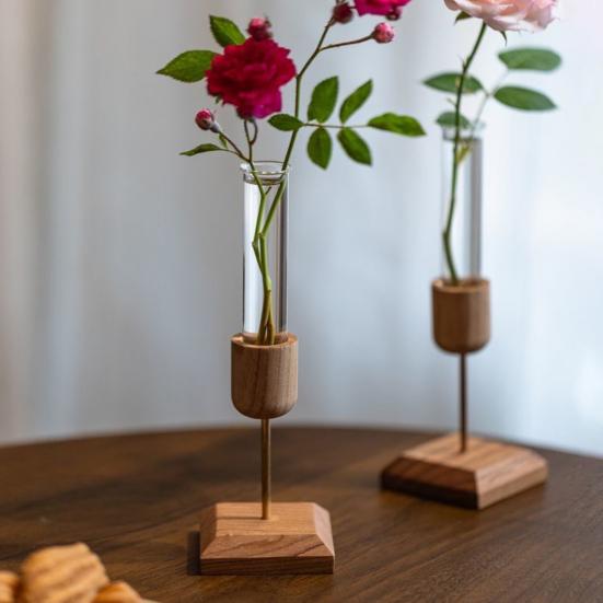 Plant Propagation Station Wooden Stand with Glass Test Tube Vase