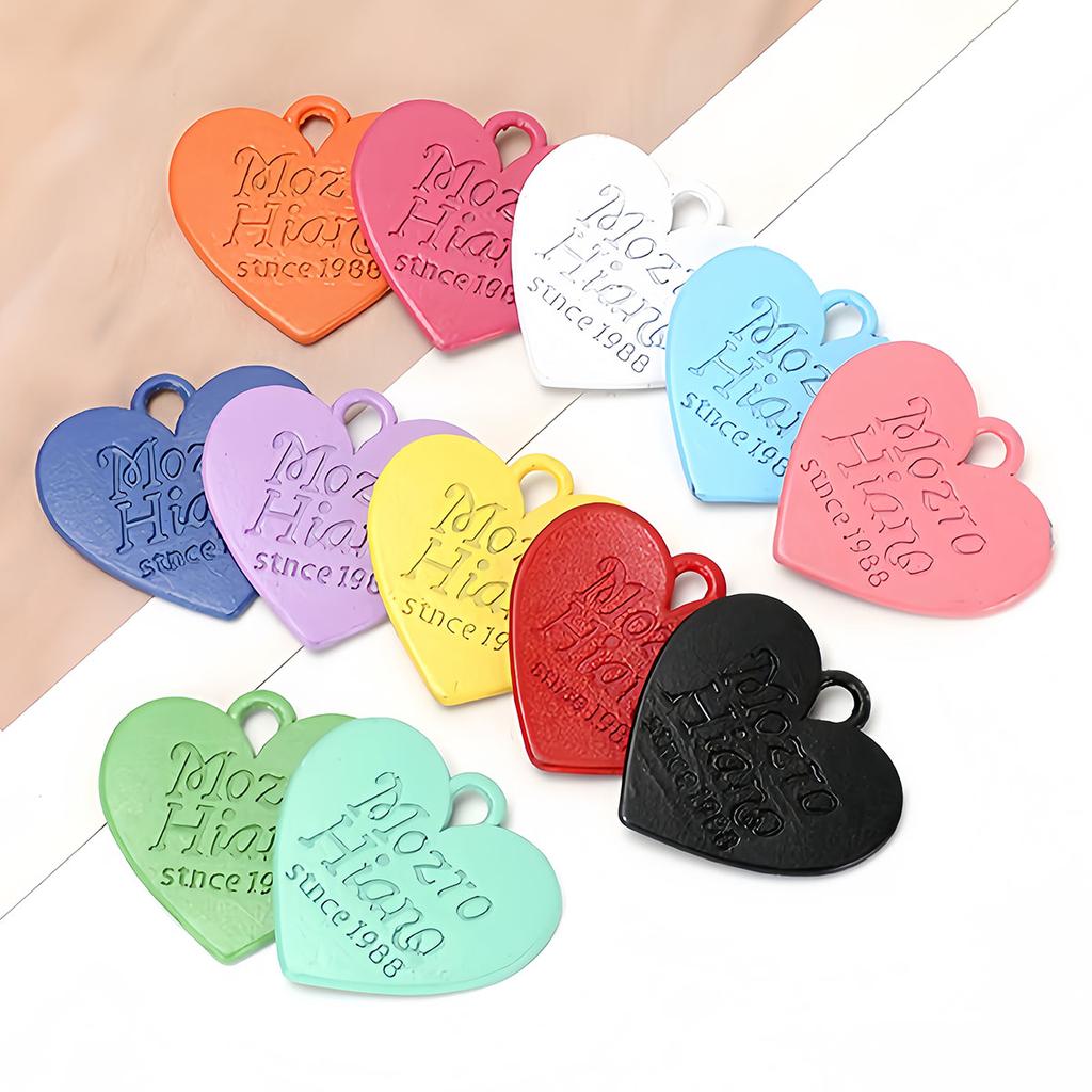 10Pcs Metal Heart Pendants Charms Dog Tags Candy Color for Bracelet Earrings Necklace DIY Jewelry Making Accessories Supplies