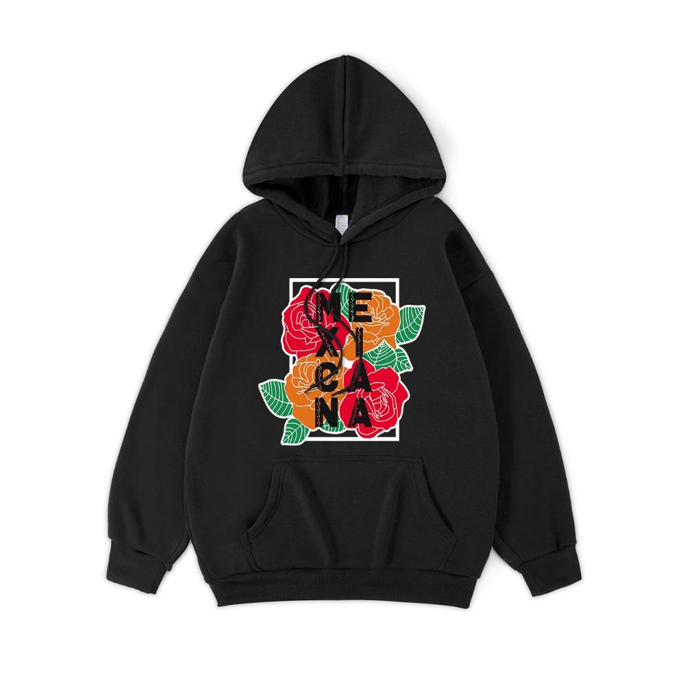 Mexico Letter Flag Printed Hoodie Women Comfortable Loose Hooded Winter Fleece Warm Sweatshirt Basics Streetwears