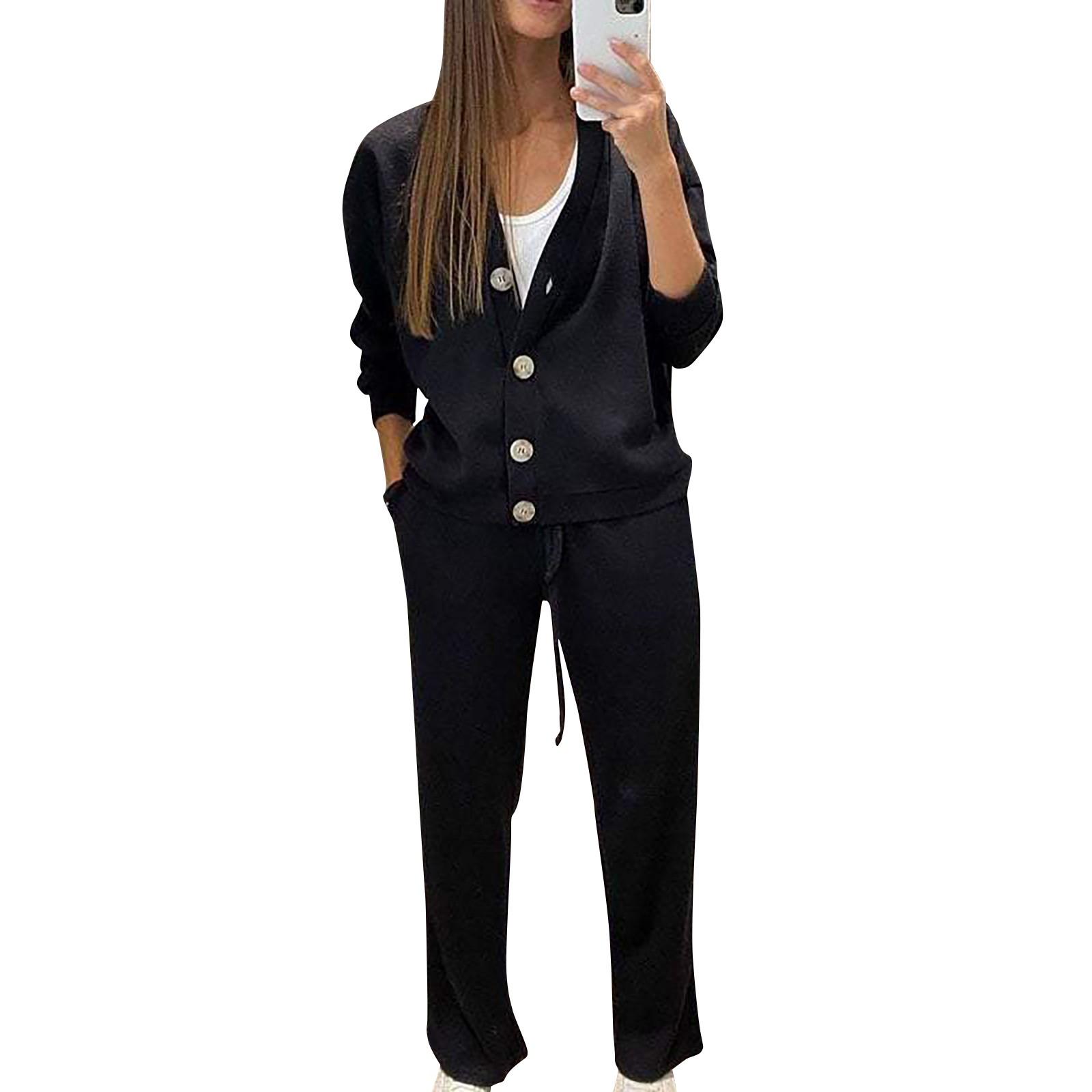 

Женские комплекты из 2 предметов: повседневная куртка и широкие брюки, комплекты осенних повседневных костюмов XXXXXL чёрный