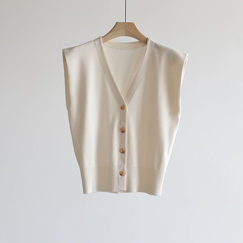 

French Style V-neck Ice Silk Qu Zhu Short Tup Cardigan Milk White(In Stock on the same day.) All yards