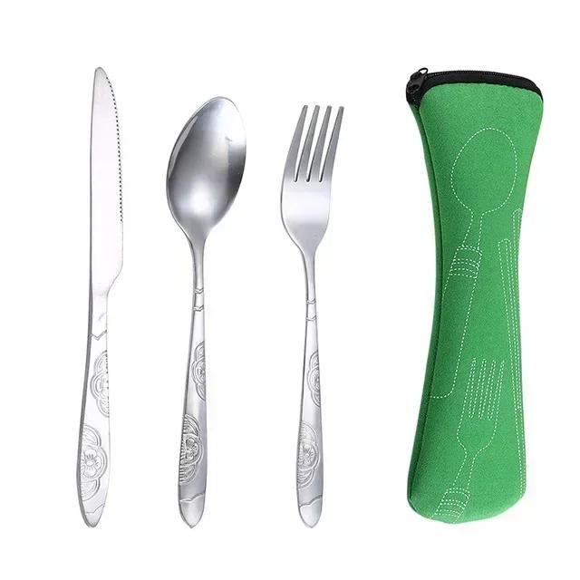 3 Stück Edelstahl Western Stil Steakmesser Gabel Löffel Geschirr Tragbar Outdoor Reisetasche Geschirrset Kreative Geschenke