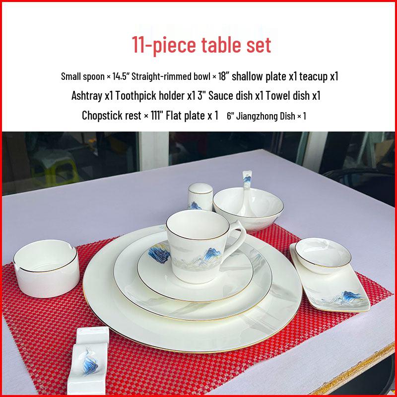 Elegant Gold-Rimmed Bone China Dinnerware Set - Luxury Tableware for Home Dining