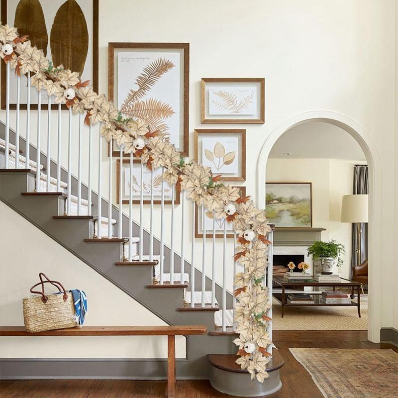 Artificial Maple Leaves Garland Pumpkin Fake Plants Autumn Fall Home Decoration Thanksgiving Halloween Christmas Wedding Decor