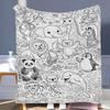 Couverture Animalière Ligne Art Jungle & Océan Style Livre de Coloriage - Jeté Doux Polyvalent Toutes Saisons pour Chambre, Canapé & Linge de Lit
