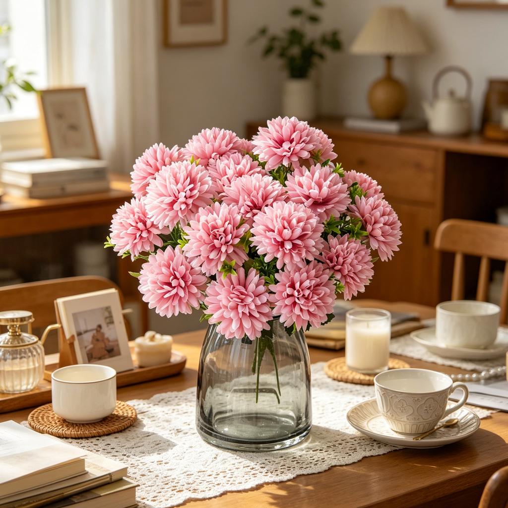 Artificial Flowers Silks Ball Chrysanthemum Home Room Table Wedding Bridal Bouquet Decora Festival Outdoor Garden Yard DIY Gifts