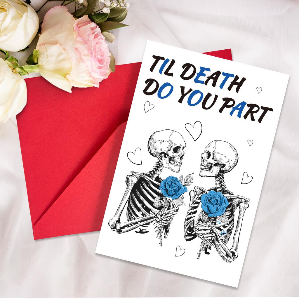 Gothic Skull Valentine's Day Cards - 10pcs "Til Death" Romantic Gothic Stationery Set with Red Envelopes, Dark Love Theme Gift