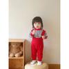 Ins Baby Boys and Girls Autumn Red Knitted Overalls Infant Festive One-Piece Romper Set 2025 New Style