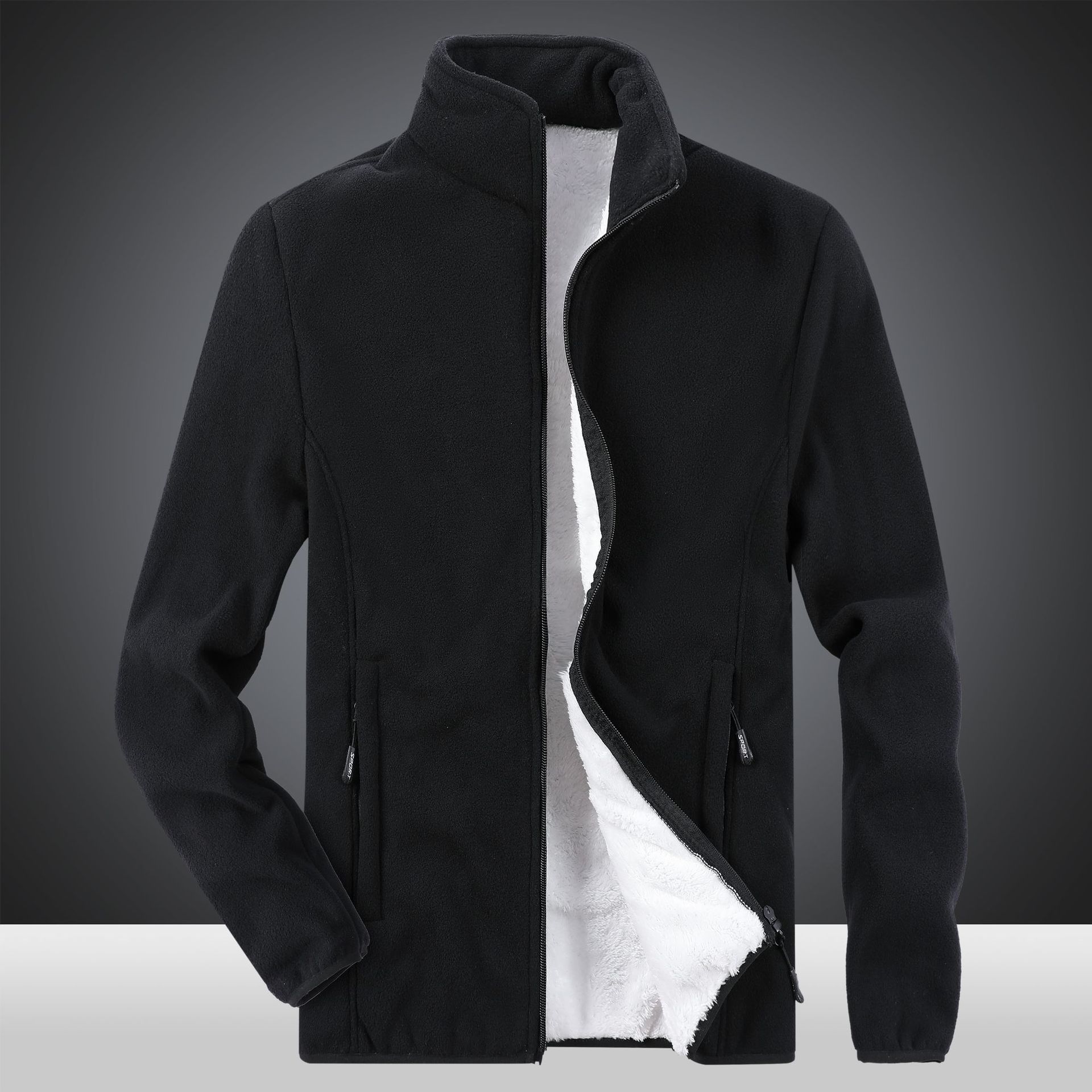 

Winter Men s Thick Fleece Jacket with Added Fat and Extra Large Solid Color Fleece Jacket L