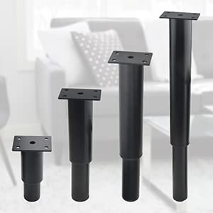 XINMEIWEN 4-Pack Metal Adjustable Furniture Legs, Cabinet Legs, Heavy-Duty Bed Center Frame Slat Support Legs for Table, Bed, Sofa (7.1"-12"), Black