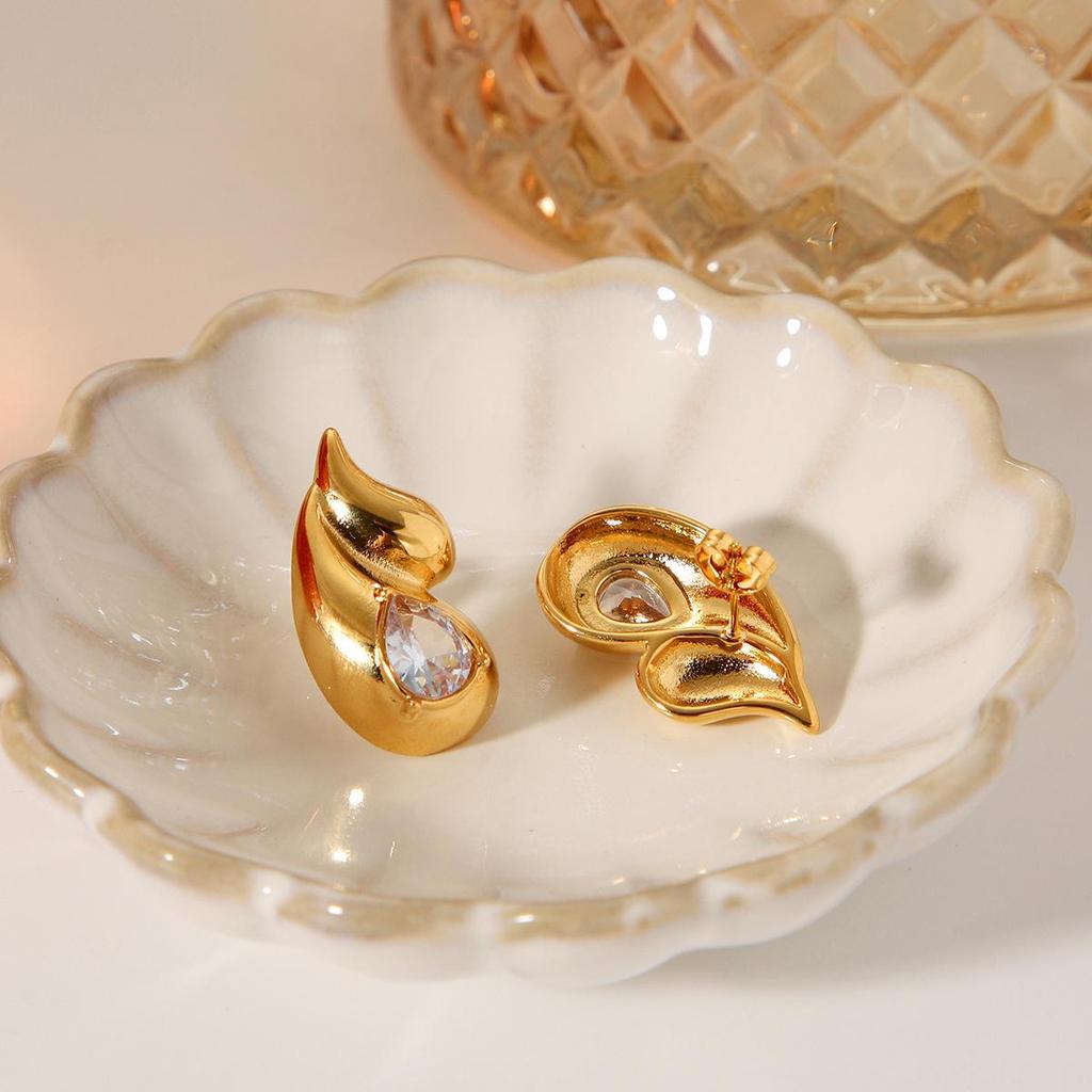 European & American Double Water Drop Stainless Steel Earrings – Celebrity Style Light Luxury Diamond Titanium Earrings