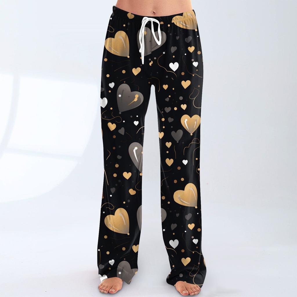 Womens Pajama Pants Sleepwear Casual Drawstring Elastic Waist Pants Comfy Straight Yoga Loose Trousers