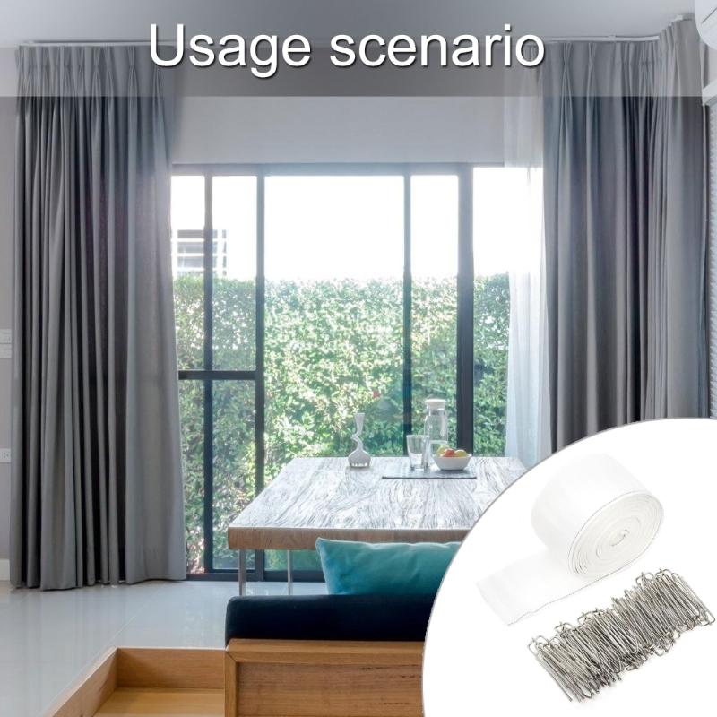 10 Meter Curtain Pleat Tape Pleater Tape for Curtains Included 30Pcs 4 Prongs Curtain Pleater Hooks Curtain Accessories